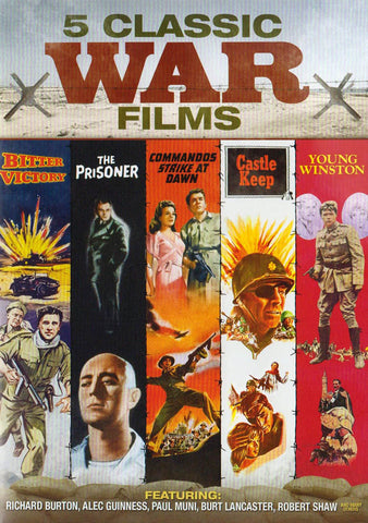 5 Classic War Films (Commandos Strike At Dawn/Prisoner/Bitter Victory/Castle Keep/Young Winston) DVD Movie