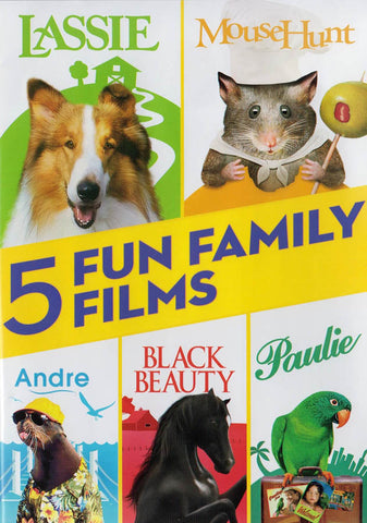 5 Fun Family Films (Lassie / MouseHunt / Andre / Black Beauty / Paulie) DVD Movie