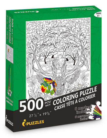 Jigsaw Puzzle (Deer) DIY Coloring Jigsaw Puzzle with Color Pen Set (500 Pieces) Toys Game