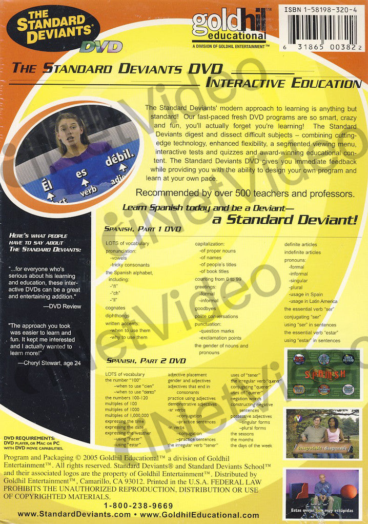 Standard Deviants Spanish Part 1 2 (Boxset) on DVD Movie