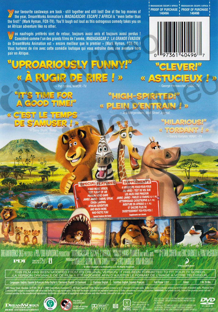 menu dvd madagascar escape 2 afrique