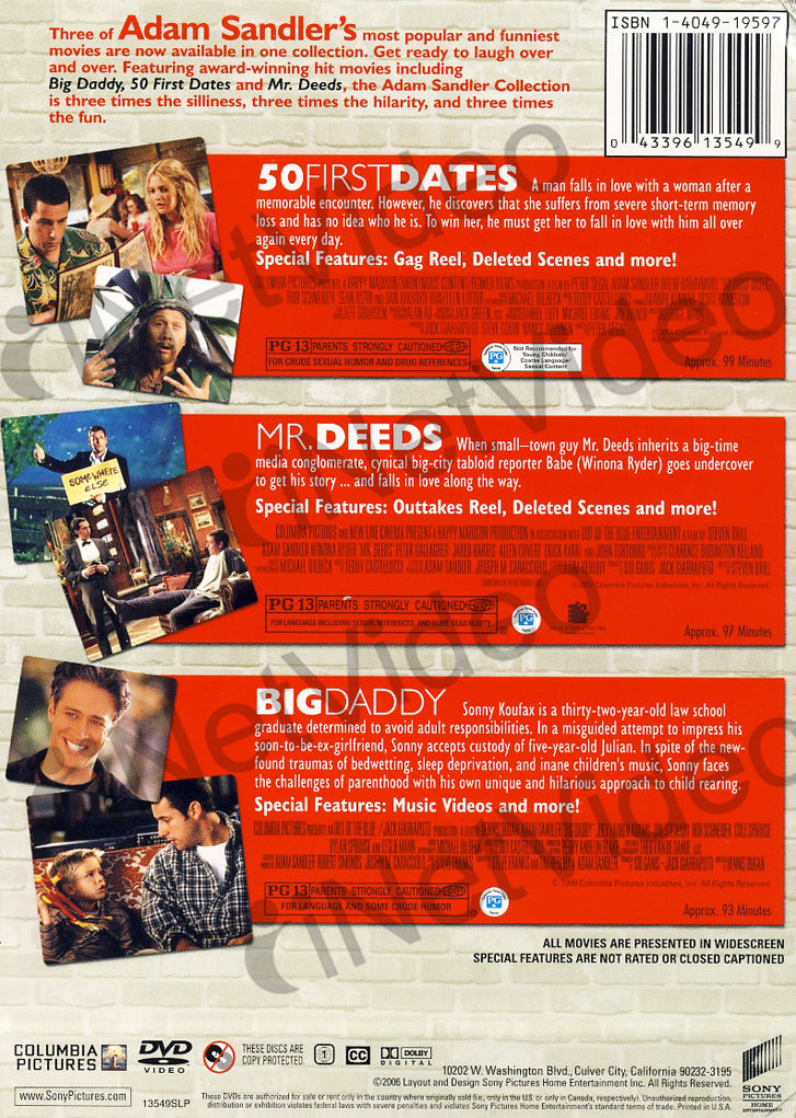 Adam Sandler Collection (Triple Feature)(Boxset) on DVD Movie