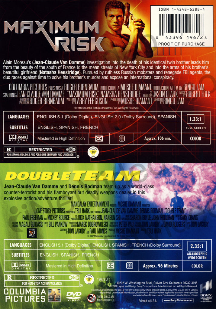 Maximum Risk / Double Team (Adrenaline Extreme Action Double Feature ...