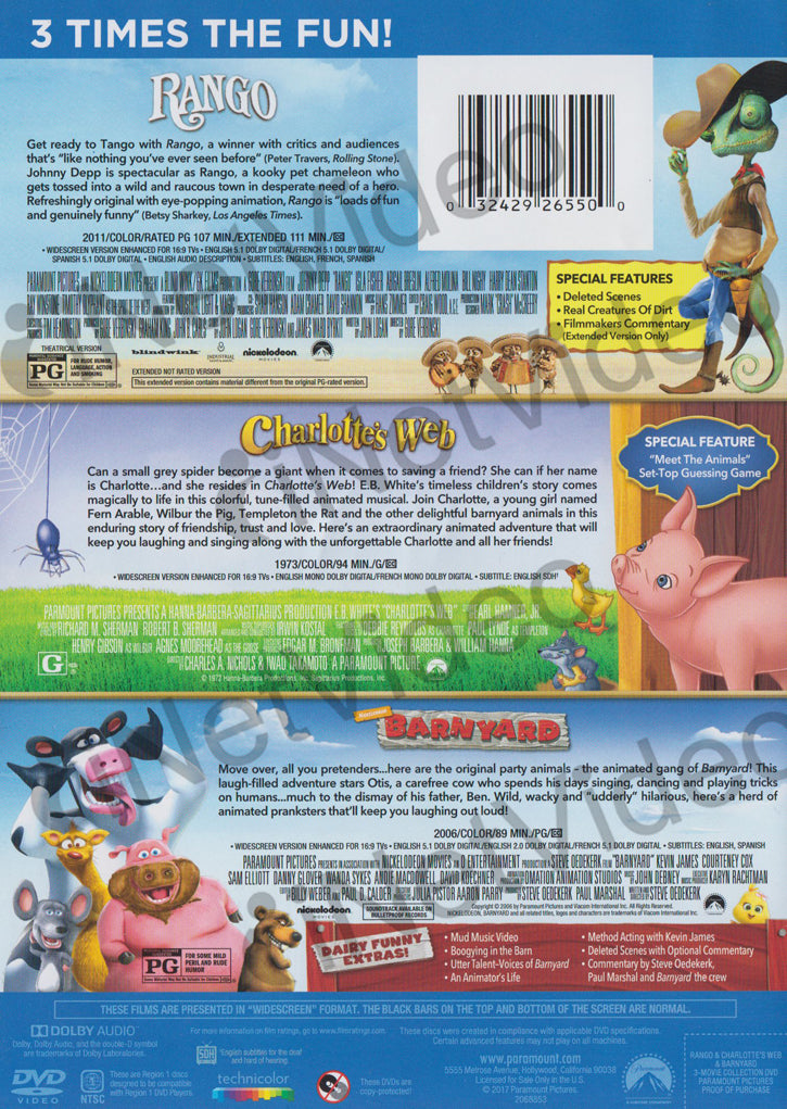 Rango / Charlotte's Web / Barnyard (3-Movie Collection) on DVD Movie