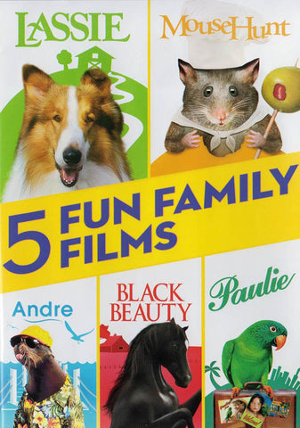 5 Fun Family Films (Lassie / MouseHunt / Andre / Black Beauty / Paulie) DVD Movie 