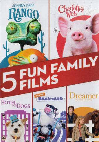 5 Fun Family Films (Rango / Web de Charlotte / Hôtel pour chiens / Barnyard / Dreamer) DVD Film
